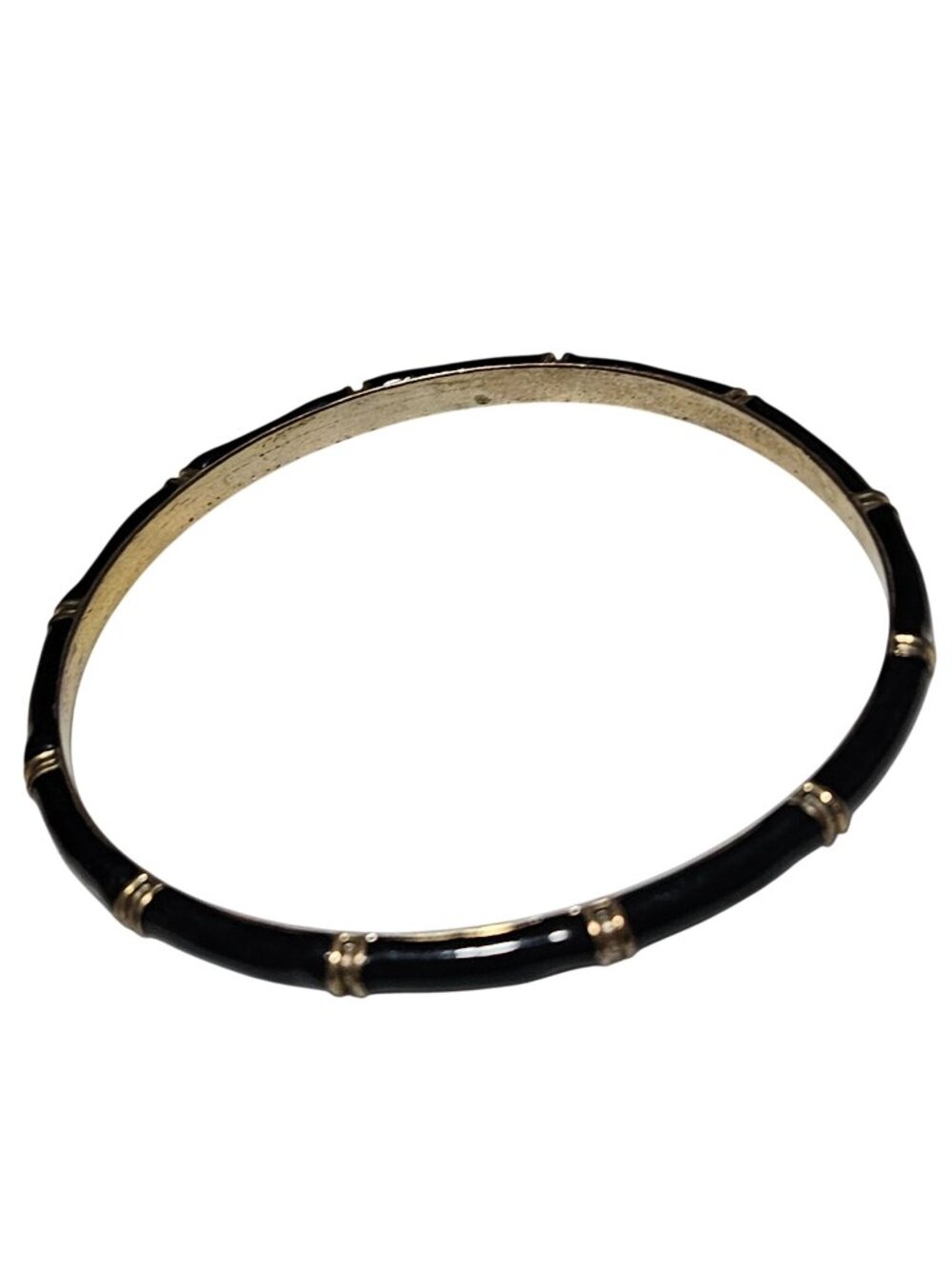 Bamboo Style Bangle Bracelet Black Gold Tone Segmented Minimalist Chic Jewelry